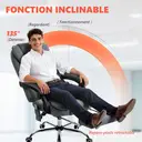 Vinsetto Fauteuil de bureau massant et chauffant, chaise de bureau ergonomique hauteur réglable, dossier inclinable, repose-pieds, télécommande filaire, pivotant 360°, tissu aspect lin, gris foncé image 4