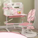 AIYAPLAY Kids Desk and Chair Set, Height Adjustable Children School Study Desk, Student Writing Desk with Tiltable Desktop Drawer, Pen Slot, Reading Rack for Ages 3-13 Years, Pink image 5