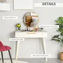 HOMCOM Modern Dressing Table with Round Mirror, Makeup Vanity Table with 2 Drawers for Bedroom, Living Room, 80 x 40 x 123 cm, White image 4