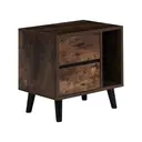 CLIPOP Retro Bedside Table with 2 Drawers and Open Side Storage Cabinet Storage Unit Nightstands Brown image 1