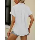 Women's Short Sleeve Shirts V Neck Collared Button Down Shirt Tops with Pockets (White, XS) image 4