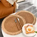 Papyrus + Papyrus Tassel Khaki，6pcs Boho Natural paper Round Placemats with Fringe - 38cm Farmhouse Table Mats for Indoor & Outdoor Dining, Hand Wash Only, Boho Dining Decor, Textured Table Setting,paper Composition image 4