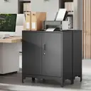 HOMCOM Armoire de bureau à 2 niveaux, meuble de rangement bureau métallique avec 2 portes verrouillables, armoire à dossiers pour domicile, garage, 80 x 35 x 91 cm, noir image 8