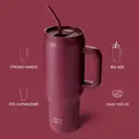 Bottle Bottle 40oz Tumbler with Straw and Lid, Insulated Travel Mug, 1180ml Stainless Steel Car Coffee Cup with Handle for Gifts, Parties, Office (Red) image 1