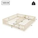 Bodenbett 90x200 cm - Kinderbett - mit Schutzgitter und Lattenrost - für 2 Kinder - aus Kiefernholz - Natur image 3