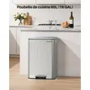 Poubelle en acier inoxydable 60 litres / 16 gallons avec couvercle à fermeture douce, grande poubelle à pédale avec texture romaine, seaux intérieurs amovibles, poubelle de recyclage pour cuisine et bureau, argenté image 2