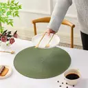 White Label  PP Single-color PlacematGrass Green，Set of 6 Round Braided Placemats Table Mats for Dining Tables Washable Non-Slip Place Mats 15 inch for Home Decoration image 3