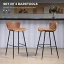 HOMCOM Bar Stools Set of 2, PU Leather Upholstered Bar Chairs, Breakfast Kitchen Counter Chairs with Backs, Steel Legs and Footrests for Dining Room, Brown image 3