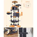 SONGMICS Arbre à chat hauteur 206 cm avec 13 griffoirs, 2 plateformes, 2 niches et panier, hamac, pompon - Gris anthracite image 7