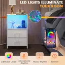 WLIVE Bedside Table,with App-Controlled LED Lights & Charging Station, 2 Fabric Storage Drawers with 2 AC Outlets & 2 USB Ports,Ideal for Bedroom Use,Livingroom (White, 2pcs) image 3