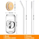 Alphynix 1pc Modern Glass Cup, 500ml Tall Iced Coffee Glass with Monogram "D" Design, Bamboo Lid & Straw, Cold Drink Tumbler for Iced Tea, Juice, Boba image 5