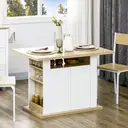 HOMCOM Table à manger ilot central cuisine meuble de rangement table avec grand plan de travail 4 personnes - placard 4 portes et étagères - en bois - dim. 110L x 70l x 75,5H cm blanc et naturel image 1