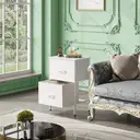 WLIVE Bedside Table, 2 Fabric Drawers Cabinet & Metal Frame, with Easy Pull Handle, Wood Top and Sturdy Steel Frame for Bedroom, Living Room (White) image 7