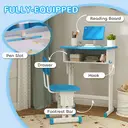 HOMCOM Kids Desk and Chair Set Adjustable Height Study Table Set w/ Drawer, Book Stand, Pen Slot - Blue image 6