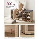 VASAGLE Shoe Bench, 15 Open Storage Compartments, 105x30x48cm, Oak with Blue Grains and Grey image 3