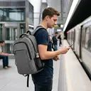 Sacs journaliers, sacs à dos ordinateur 17,3 pouces antivol sac homme travail université avec port USB rechargeable pour hommes, femmes, travail, voyage, affaires, gris, promotion Nouvel An, cadeau tendance image 4