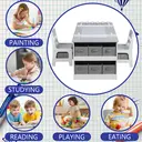 GRAVFORCE Kids Art Table and Chair Set, Wooden Toddler Craft Easel Desk with 2-Tier Open Shelf, Storage Bins, Paper Roll, Paint Cups, Children Play Activity Furniture Grey image 5