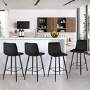 CLIPOP Velvet Bar Stools with Backrests Set of 2,  Matte Black Metal Legs, 2 PCS Kitchen Counter Bar Stools (65 cm Seat Height) 051 Black image 7
