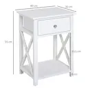 HOMCOM Bedside Table Cross Panels 1 Drawer White image 5