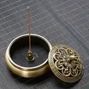 JU7CER 1PC Golden Lotus Flat-Bottomed Brass Incense Burner (with Base) - Classic Style, Ideal for Christmas Home Decoration and Floor Display, Incense Holder image 7