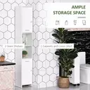 HOMCOM Bathroom Floor Storage Cabinet Slim Tallboy w/ Door Cupboard & Shelves For Living Room, Bedroom, Hallway White image 3