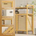 HOMCOM Bamboo Double Tilt Out Laundry Hamper Cabinet, 82L Laundry Basket, Freestanding Bathroom Storage Unit with 2 Removable Bags and 2-Tier Storage Shelves for Washroom, Natural Wood Finish image 4