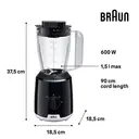 Braun Powerblend 1 Jug Blender, 600W, Black, 1.5L Triangular Glass Jug, Smoothie To Go Bottle, 2 Speeds, JB1051BK image 1