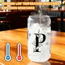 Alphynix 1pc Modern Glass Cup, 500ml Tall Iced Coffee Glass with Monogram "P" Design, Bamboo Lid & Straw, Cold Drink Tumbler for Iced Tea, Juice, Boba image 4