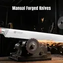 YOTSUBA 38cm Hand-Forged Bread Knife, Hollow Groove Design, Multi-Layer Steel Blade, Rosewood Handle Kitchen Knife image 6