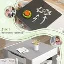 HOMCOM 3 Piece Kids Table and Chair Set, 3 in 1 Design Kids Desk and Chair Set with Blackboard, Storage, Bookshelves, for Nursery, Playroom, Classroom - Grey image 8