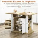 HOMCOM Table à manger ilot central cuisine meuble de rangement table avec grand plan de travail 4 personnes - placard 4 portes et étagères - en bois - dim. 110L x 70l x 75,5H cm blanc et naturel image 4