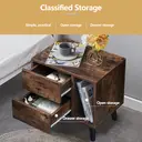 CLIPOP Retro Bedside Table with 2 Drawers and Open Side Storage Cabinet Storage Unit Nightstands Brown image 4