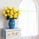 Yuejia 10Pcs 19.68in/50cmArtificial Rose，Realistic Bouquet of Long stemmed False Silk Roses，Simulated Rose，Suitable for Wedding Photography Props Furniture Decoration(yellow) image 5