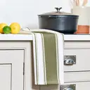 Dexam Tea Towel Love Colour Striped 100% Cotton Olive Green 45x70cm image 1
