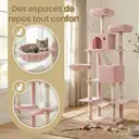 SONGMICS Arbre à chat hauteur 206 cm avec 13 griffoirs, 2 plateformes, 2 niches et panier, hamac, pompon - Rose bonbon image 4