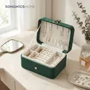 SONGMICSHOME  Portable Jewelry Box, Travel Jewelry Case, 2-Layer Jewelry Organizer, for Larger Accessories, PU Surface, Gift, Green image 3