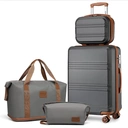 Kono Suitcase Lightweight ABS Hard Shell Carry-Ons Cabin Case Luggage Set with TSA Lock Luggage Sets with beauty case Included Duffels Bag & Toiletry Bag for TravelGrey/Brown image 0