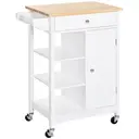 HOMCOM Kitchen Trolley, Kitchen Island on Wheels, w/ Wood Top, 3 Shelves and Storage Cupboard, White image 0
