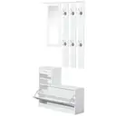 HOMCOM Hallway Furniture Set with Shoe Storage Cabinet and 6 Hooks Coat Rack, Hallway Storage Unit with Mirror, Drawer and Adjustable Shelf, White image 0