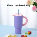 JORDAN&JUDY Subor Double-Walled Steel Straw Cup (Car-Mounted Large-Capacity Water Bottle, Insulated Cup, High-Quality Ice Cup), Purple (920ml) image 1