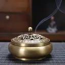 JU7CER 1PC Golden Lotus Flat-Bottomed Brass Incense Burner (with Base) - Classic Style, Ideal for Christmas Home Decoration and Floor Display, Incense Holder image 0