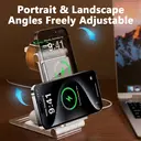 Rexsun 3 in 1 Foldable Wireless Charging Station, Aluminum Alloy Wireless Charger Stand for Multiple Apple Devices - Travel Size for iPhone, Apple Watch, AirPods, Adapter Not Included, T8, Silver-white image 4