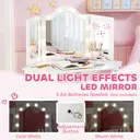 AIYAPLAY Kids Dressing Table and Stool Set, Girls Vanity Table with 2-Colour LED Lights, Tri-Folding Mirror and Side Storage Pocket, Children Makeup Desk for Ages 3-8 Years, White image 7