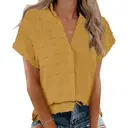 Women's Short Sleeve Shirts V Neck Collared Button Down Shirt Tops with Pockets (orangered, XL) image 0