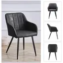 CLIPOP Faux Leather Dining Chairs Set of 2, Lounge Reception Chairs with Arms and Metal Legs, Padded Accent Armchair for Kitchen Dining Room, Living Room Corner Bedroom 067 pu deep grey 55*60*82.5 cm image 6