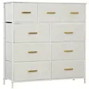 HOMCOM Chest of Drawers with 9 Fabric Drawers, Boucle Storage Organiser with Steel Frame, Fabric Dresser for Bedroom, Living Room, Hallway, Cream White image 0