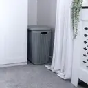 JVL Knit Design Loop Plastic Rectangular Lidded Laundry Basket – Grey image 4