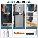 Drillpro 25+3 Perceuse à chocs, visseuse, perceuse-visseuse sans fil, 2 vitesses, batterie lithium-ion, outils électroportatifs image 6