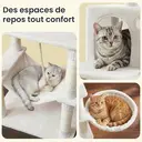 SONGMICS Arbre à chat avec 13 poteaux à griffer, 1 rampe, 2 perchoirs, 2 niches, panier, hamac, pompons, blanc - 168 cm image 4