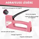 HAUSHOF Pistolet agrafeuse type 53 en plastique ABS avec extracteur d'agrafes et 800 agrafes de 8 mm pour bois, tissu, meubles et tapisserie - Rose image 1